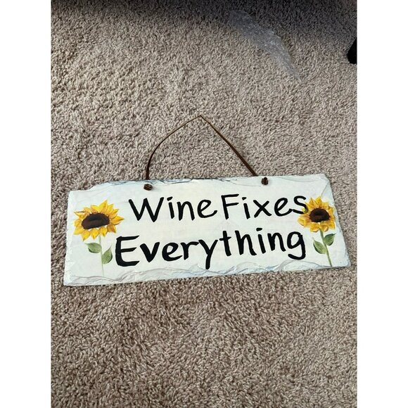 Creative Expressions | Wine Fixes Everything Hand Painted Hanging Sign - Picture 1 of 5
